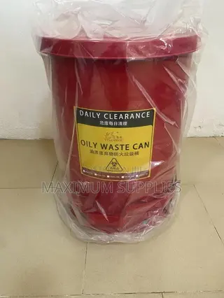 Foot Lever Opening Device Red Galvanized Steel Oily Waste Can