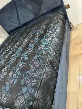Orthopedic Queen Size Mattress Plus a Blue Velvet Bed Frame