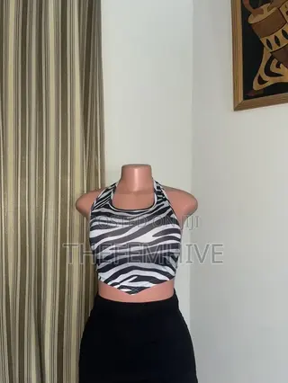 Black and White Bareback Crop Top Thrift