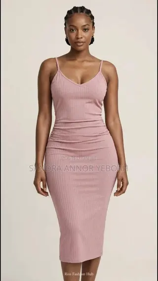 Dusty Pink Ribbed Knit Midi With Spaghetti Straps