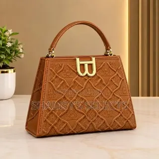 Elegant Brown Structured Handbag – Gold Detail