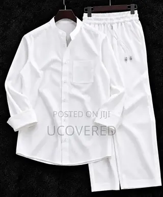 Men's Casual Long-Sleeve Shirt and Matching Loose-Fitting Trouser Set