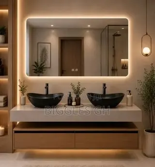Double Vanity Marble Basin With Led Mirror