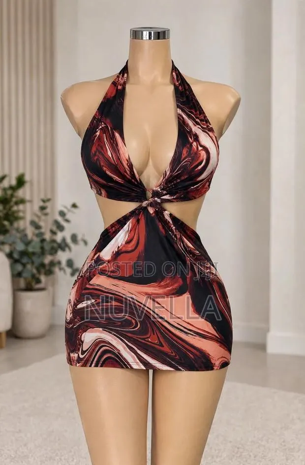 Marble Swirl Backless Halter Mini Dress · Photo 1