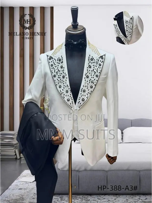 Stylish Sweet 3-Piece Turkish Melano Tuxedo Men's Suits With Stones · Photo 1