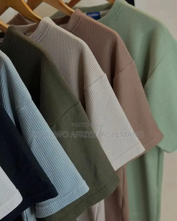 Plain Waffle-Knit Henly T-Shirts (Short Sleeves) · Photo 1