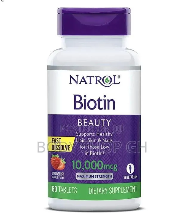 Natrol Biotin /10,000mcg /Strawberry/60 PCS/ Hair + Beard · Photo 1