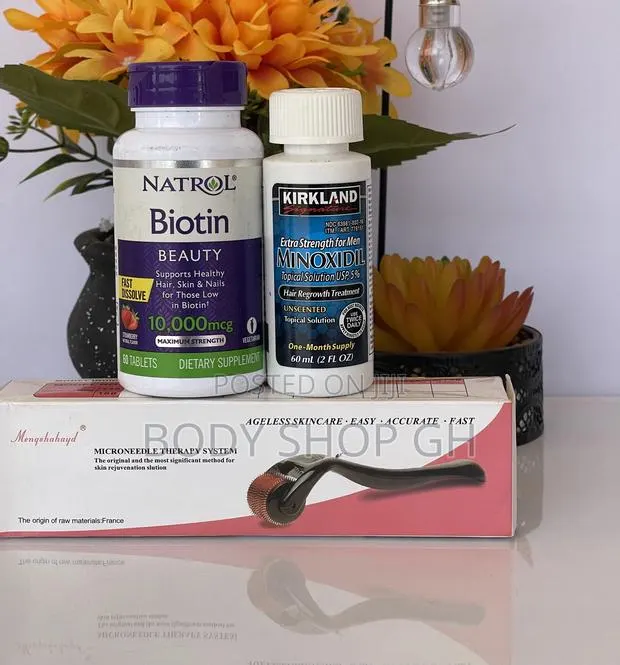 Natrol Biotin + Kirkland Minoxidil + Derma Roller for Beard · Photo 1