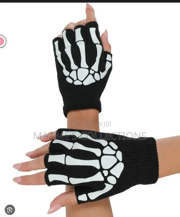 Skeleton Half Finger Hand Gloves – Unisex Winter Fashion Gloves · Photo 1