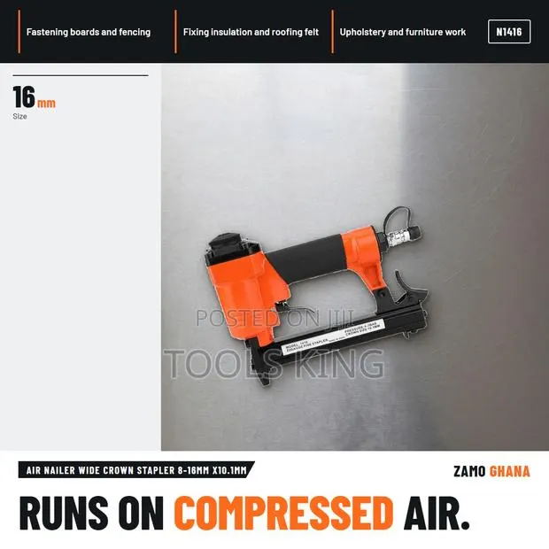 Air Nailer Wide Crown Stapler 8-16Mm X10.1Mm - N1416 · Photo 1