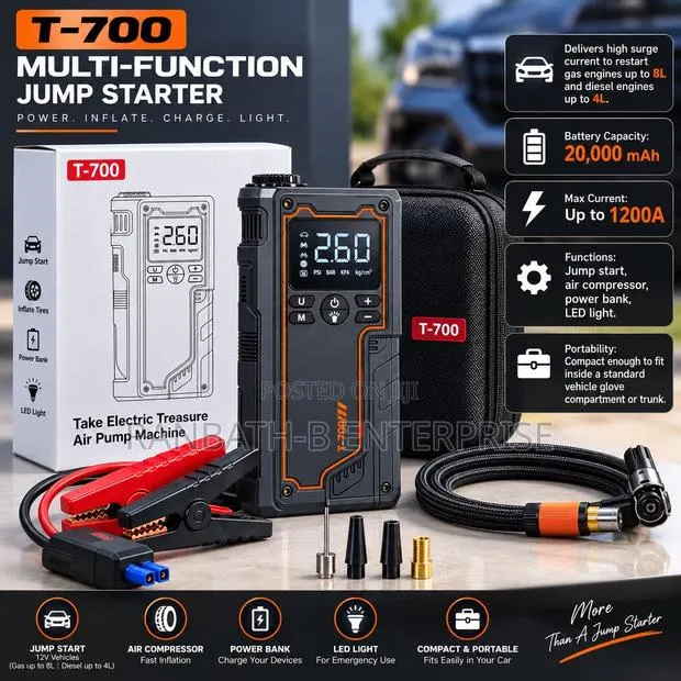 T-700 Jump Starter Tyre Inflator – 20,000mAh. · Photo 1