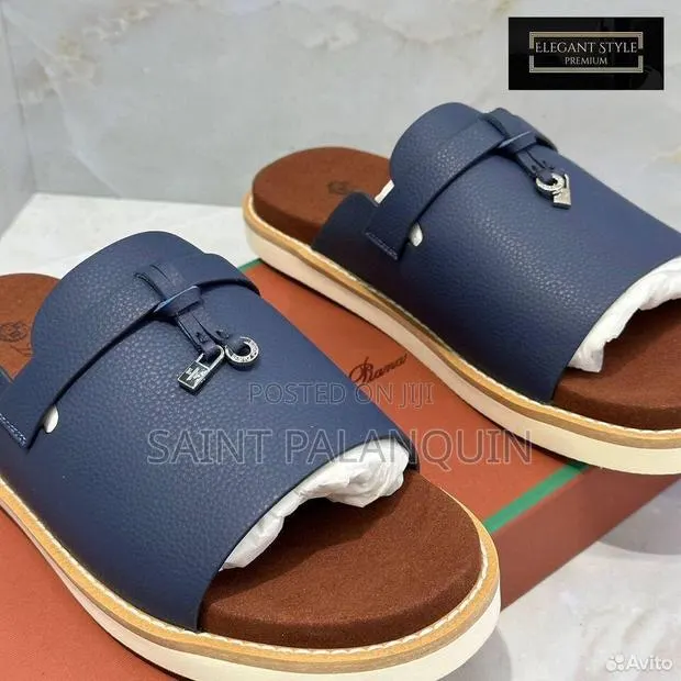 Oro Piana Men's Luxury Sandals Blue Leather. · Photo 1