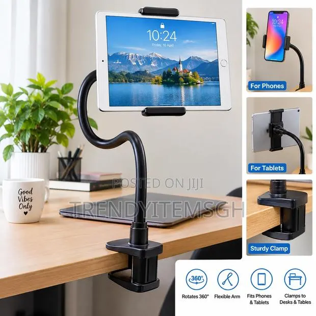 Rotating Flexible Tablet Phone Stand – Adjustable Clamp Holder · Photo 1