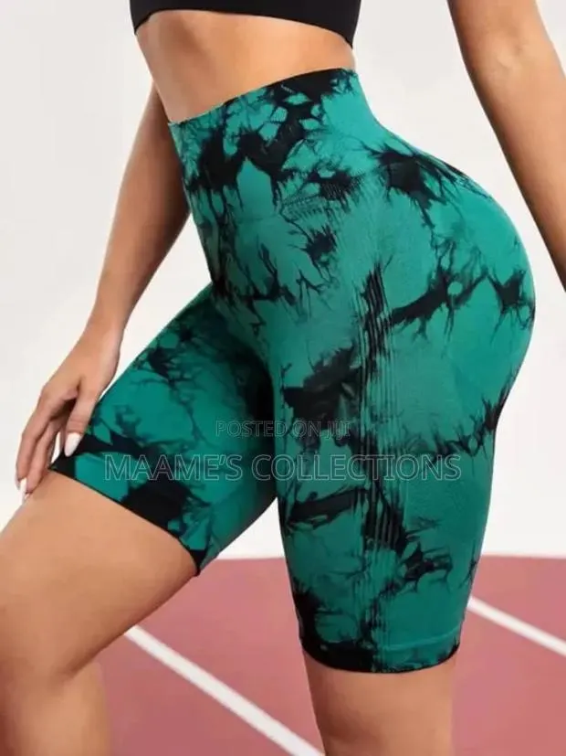 Women's High-Waisted Yoga Shorts - Stretchy Tie - Dye. · Photo 1