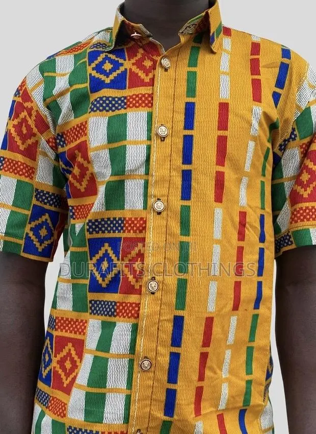 Men’s Kente Patchwork African Print Short-Sleeve Shirt · Photo 1