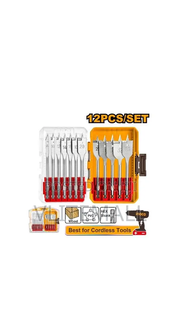12 Pcs Flat Wood Drill Bits Set 8-32mm – P6c12 | Akdl1206 · Photo 1