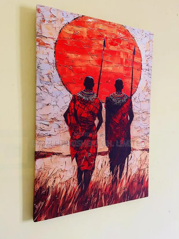 Vibrant Sunset African Maasai Warriors Canvas Wall Arts Frame Cloth · Photo 1