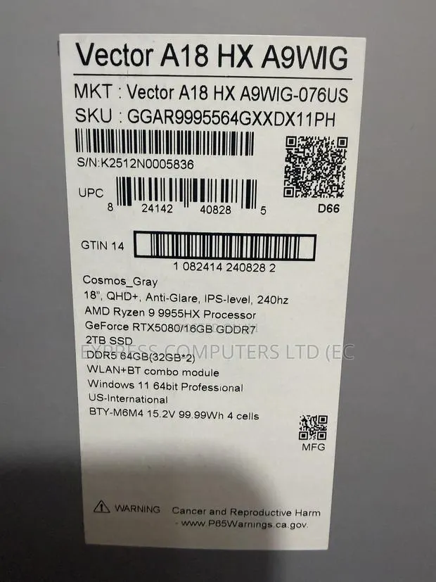 New Laptop MSI Vector 17 HX AI A2XWJG 64GB AMD Ryzen 9 SSD 2T · Photo 1
