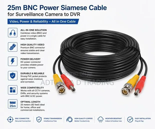 25m Bnc Power Siamese Cable For Surveillance Camera Dvr · Photo 1