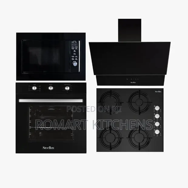 4 Burner 60cm Inbuilt Glass Set. Microwave, Oven, Hob and Extractor · Photo 1