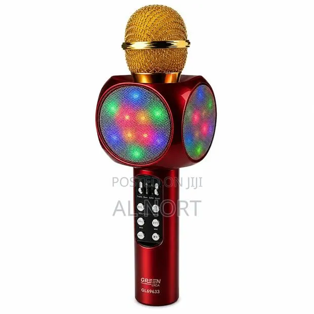 Green Lyca GL69633 Wireless Karaoke Microphone Speaker – Red/Gold · Photo 1