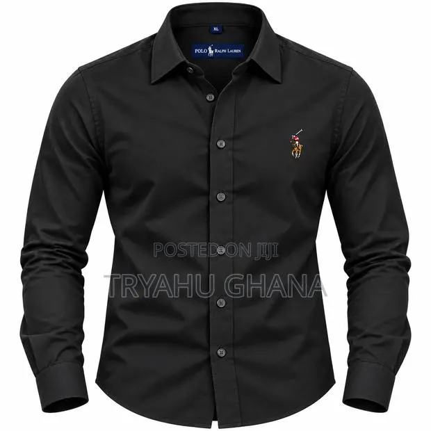 Men's All Black Polo Long Sleeve Shirts for Sale at TRYAHU · Photo 1