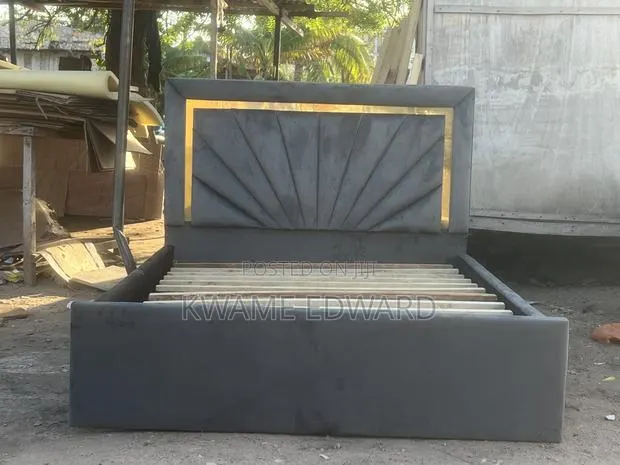 Dark Ash Color Double Bed Frame With Gold Design Available · Photo 1