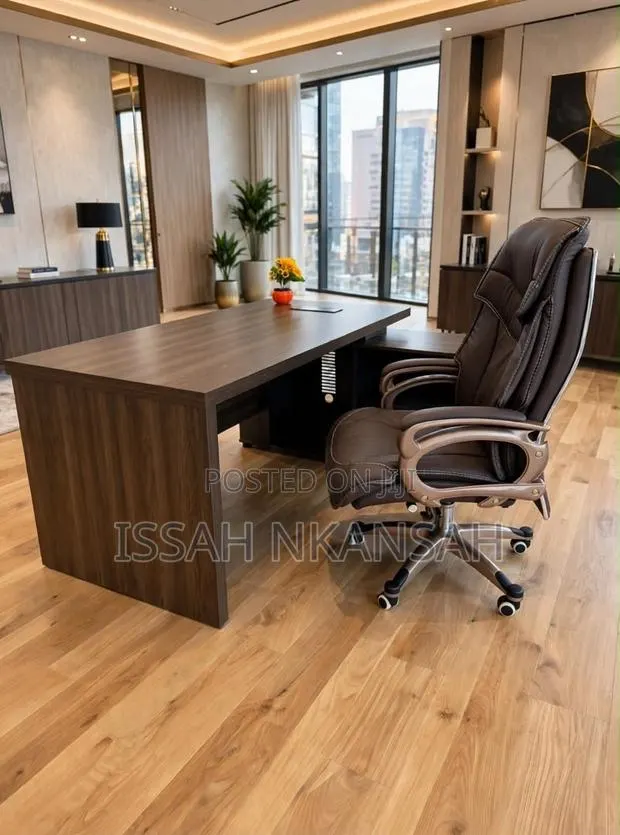 Dark Walnut L :Desk + Dark Brown Chair · Photo 1