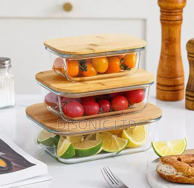 3 In 1 Glass Bowls With Wooden Covers · Photo 1