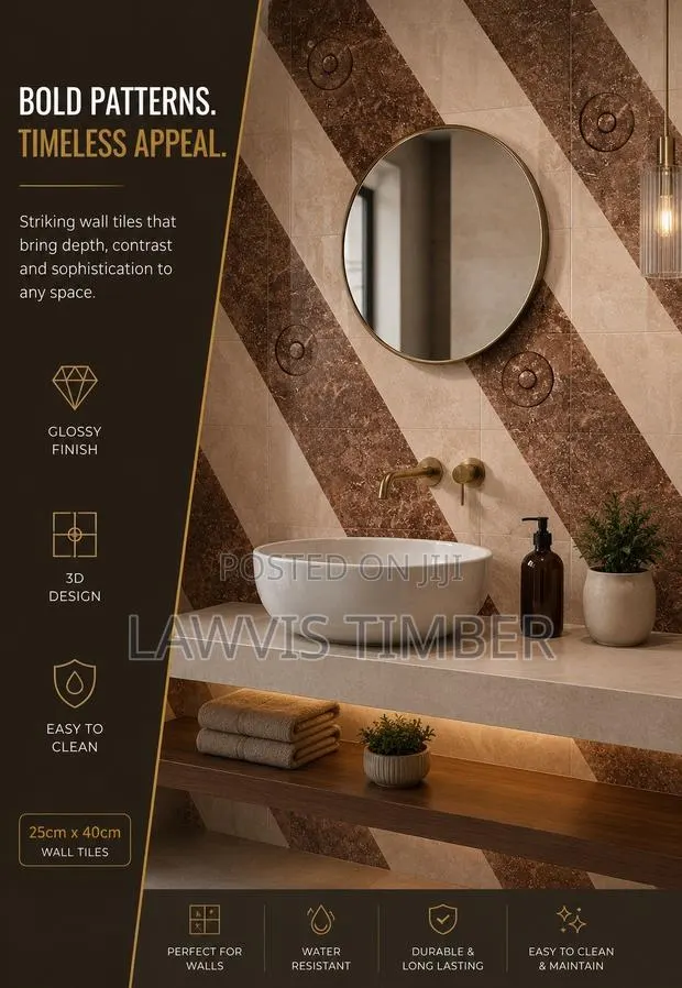 25x40cm Cocoa Royale 3D Glossy Marble Wall Tiles · Photo 1