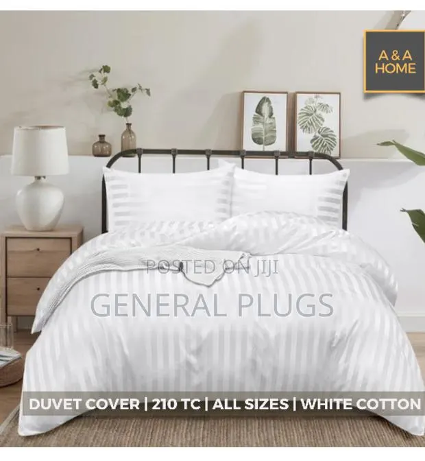 Classic White Stripped Duvet Cover Only For Hotels · Photo 1