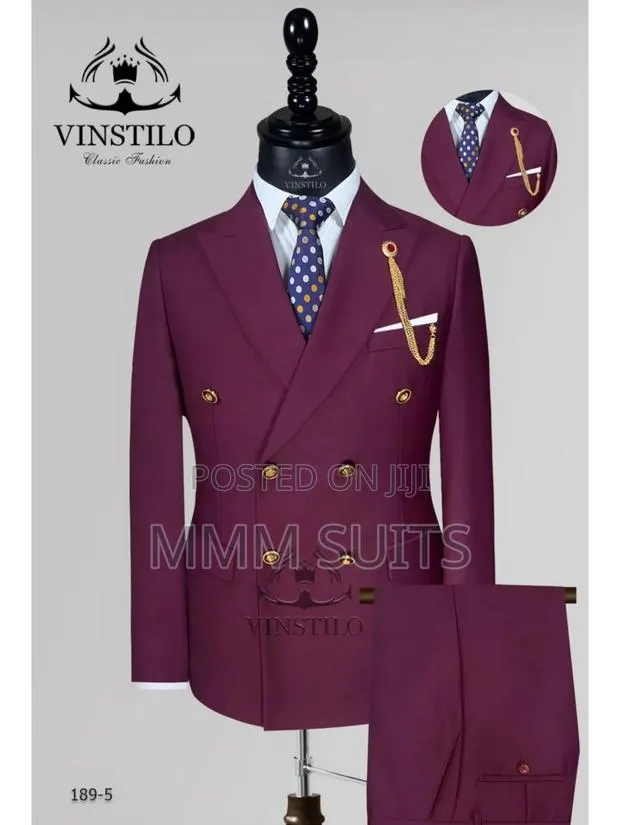 2-Piece Double-Breasted Men Vinstillo Wine Suit · Photo 1