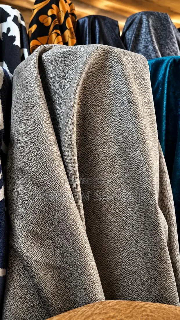 Premium Grey Herringbone Upholstery Fabric · Photo 1