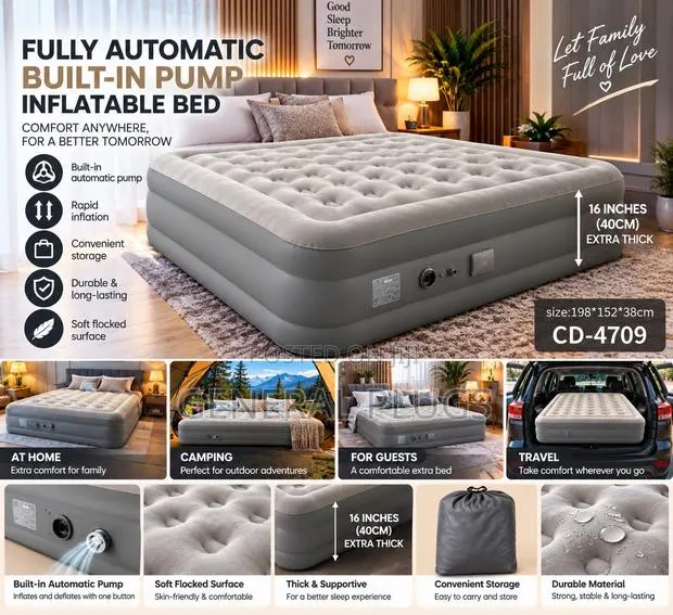 Top Notch Inbuilt Automatic Pump Inflatable Double Air Mattress · Photo 1