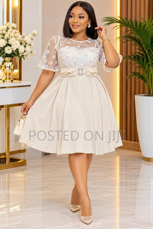 Elegant Cream Floral Lace Party Dress · Photo 1