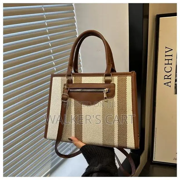 Women's Canvas Striped Satchel Tote Bag · Photo 1