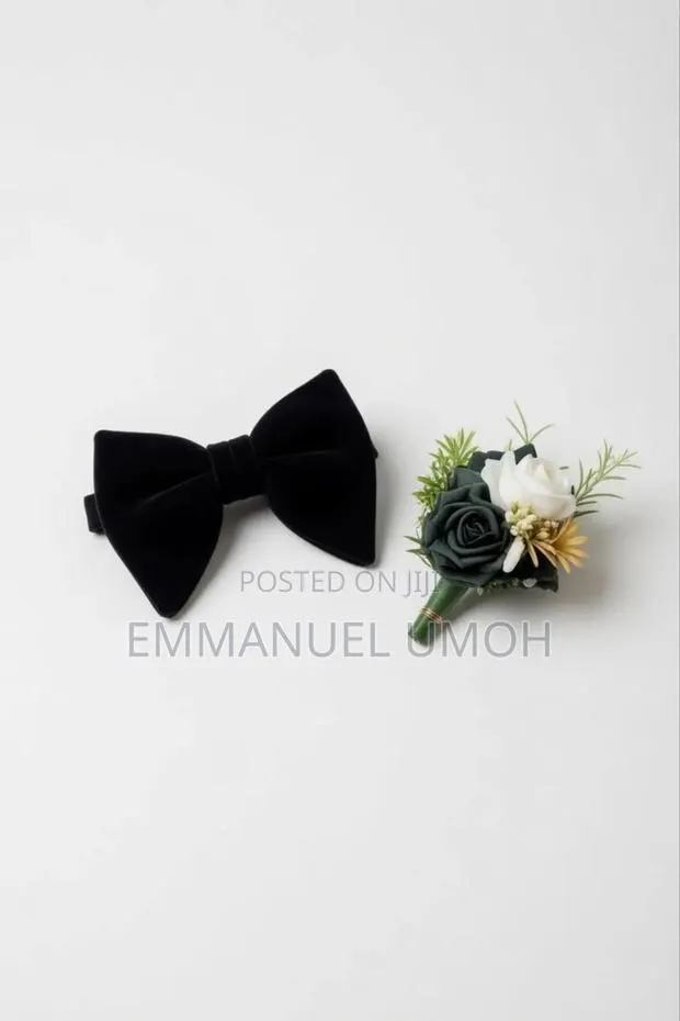 Classic Velvet Butterfly Bow Tie and Beautiful Groom's Boutonniere · Photo 2