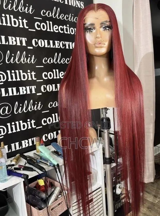 Slicky New 30 Inches Long Sleek Burgundy Wig With a Kim K Closure