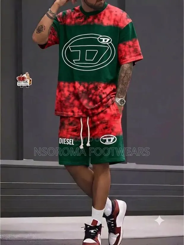 Unisex Diesel-Style T-Shirt Shorts Two-Piece Set,L _4XL · Photo 1
