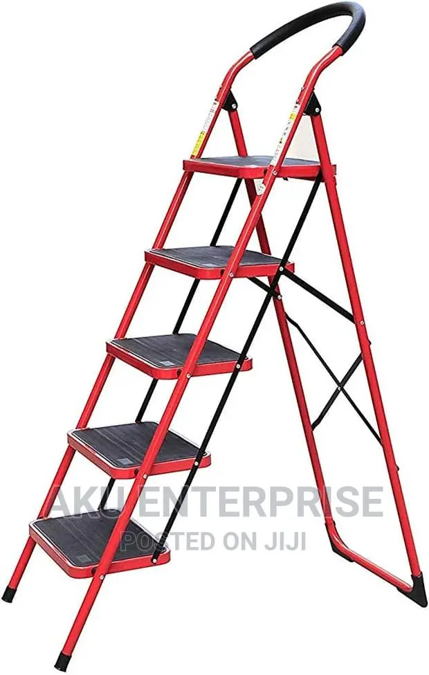 Trader Blossoms Household 5 Folding Step Iron Ladder (Red) · Photo 1