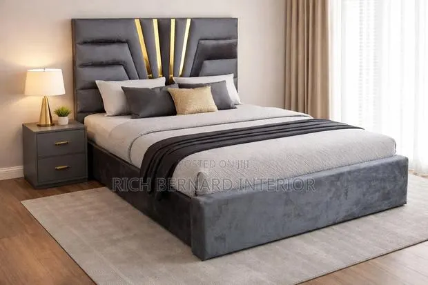 Luxury Velvet Gray Double Bed Frame · Photo 1