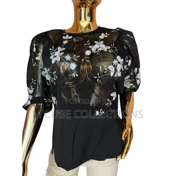 Women's Black Mesh Floral Embroidered Top – Chic and Modern Elegance · Photo 1