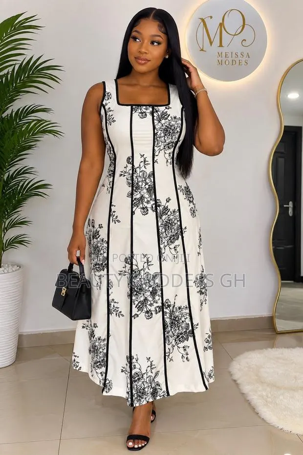 White With Black Floral Designs Dress Available · Photo 1