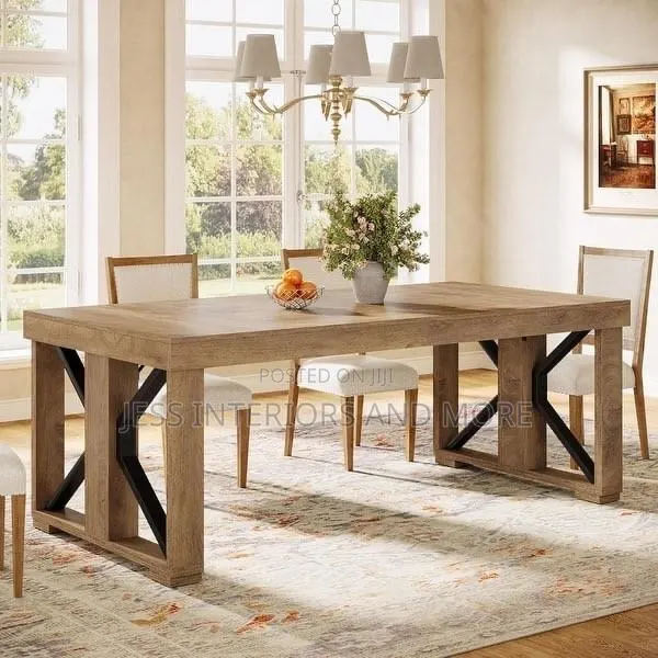 Dining Table for 6 People, Farmhouse Wooden Kitchen Dinner Table · Photo 1