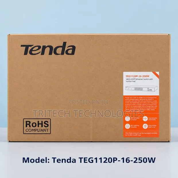 TENDA TEG1120P-16-250W-Tenda 18GE+2SFP Ethernet Unmanaged Switch · Photo 1