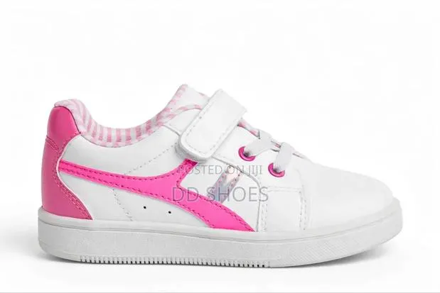 White Baby Girls Sneakers With Pink Side Stripe and Velcro · Photo 2