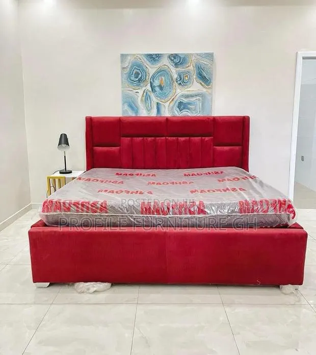 Red Bedframe With Queen Size Mattress · Photo 1