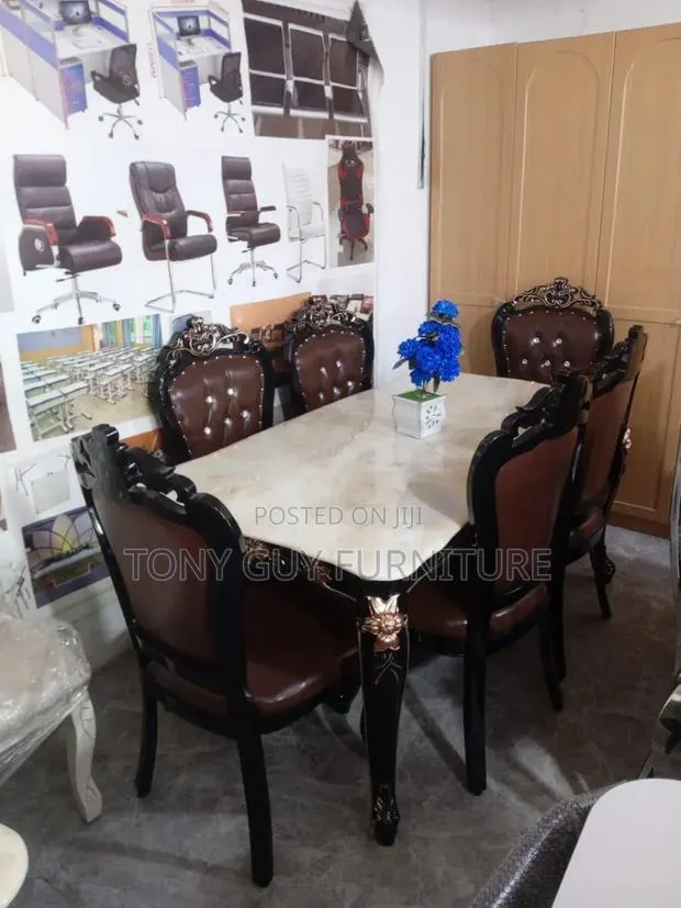 Marble Dining Set Dark Coffee Chair · Photo 1