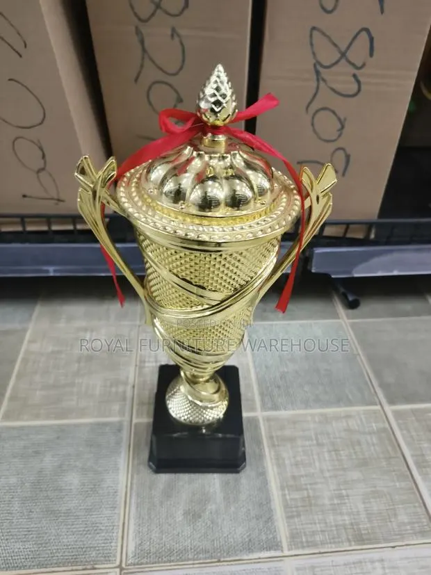Premium Gold Award Trophy Cup With a Textured Diamond-Cut Body Pattern · Photo 1