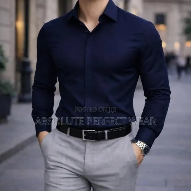 Brand New Correct Blue Black Plain Shirt for Men · Photo 1